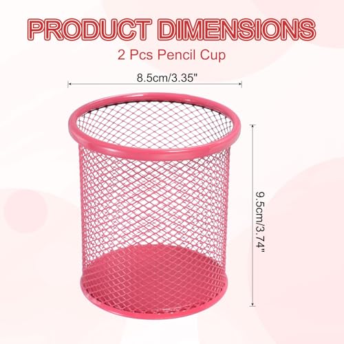 uxcell 2Pcs Mesh Pencil Holder, Metal Pen Cup Desk Organizer Makeup Brush Cup Holder for Home, Office, Classroom(Red) - color: Red