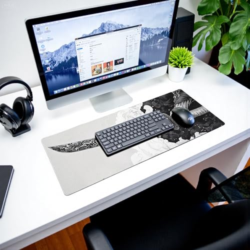 Katana Gaming Mouse Pad 31.5x11.8 Inch Large Black Long Extended Pads Big Mousepad Large Non-Slip Rubber Base Waterproof Big Keyboard Mat with Stitched Edges for PC Computer Laptop and Office - color: Katana