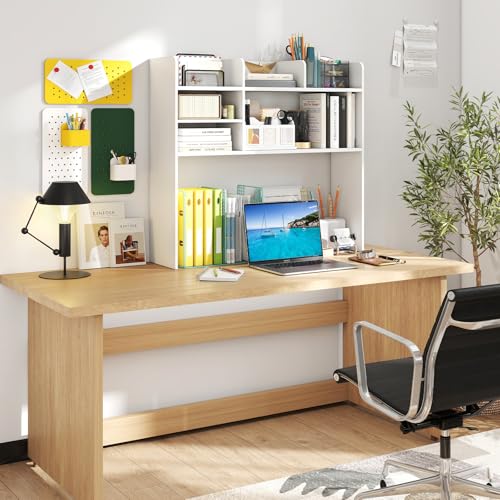 Giantex Desktop Bookshelf, 37" Desk Hutch Dorm for Computer Up to 32 Inch, Countertop Hutch w/6 Storage Shelves, 3-Tier Desktop Organizer Display Rack, Wood Desk Shelf for Home Office (White) - color: White, size: 6 Shelves (33.5"H)