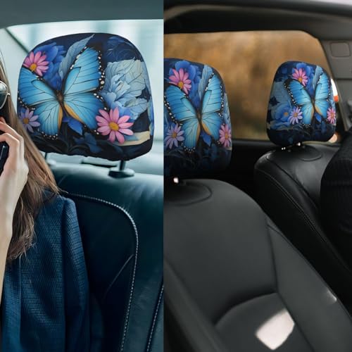 Dujiea 2 Pack Butterfly Flower Car Headrest Covers, Universal Soft Car Seat Head Rest Protector, Vehicle Accessories Fabric Headrest Cover for Cars Vans Trucks - color: Butterfly Flower