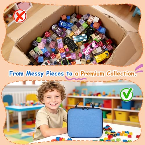COMECASE Magnetic Block Storage Case Compatible with Goody King/for Magneverse/for LADFAR/for Intoypad, Fits 300+ 0.8in Cubes, Hard Carrying Bag with Divider for Kids STEM Building Blocks (Bag Only) - color: Blue