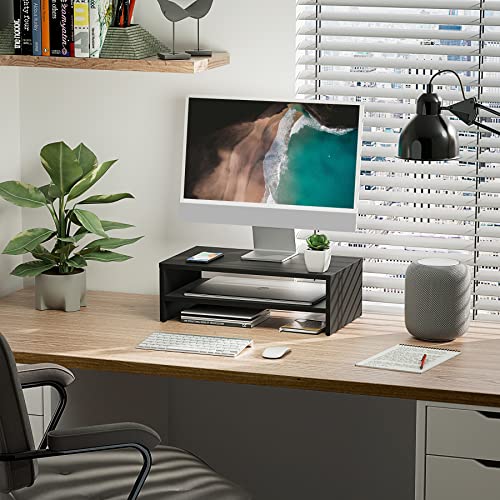 FITUEYES Monitor Stand - 2 Tier Computer Monitor Riser Shelf, Wood Desktop Stand for Laptop Computer Screen, Desk Organization, Office Supplies - color: Black, size: 16.7“