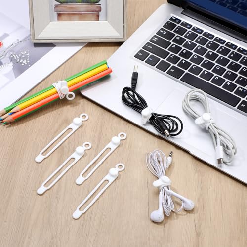 Nuanchu 40 Pcs Silicone Cable Ties Reusable Holder Adjustable Straps Multipurpose Charging Cable Organizer for Fastening Charging Cords Wires(4.17 Inch,White) - color: White, size: 4.17 Inch