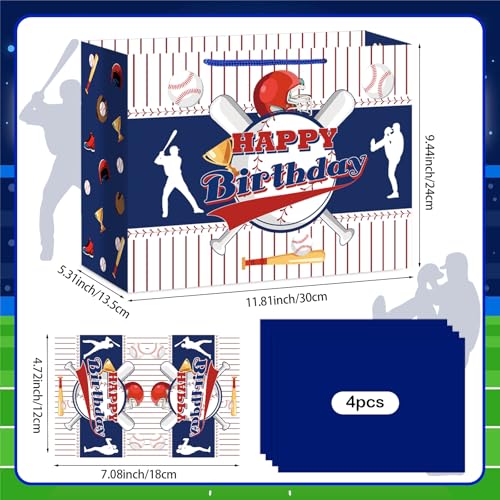 Hooqict Baseball Gift Bag Baseball Birthday Party Gift Wrapping Bag with Tissue Paper and Greeting Card for Boys Men Sport Birthday Party Supplies Goodie Treat Baseball Birthday Gift Bag - color: Baseball