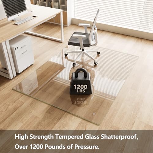 Koonmi Chair Mat for Carpet, Tempered Glass 51"x63" Office Chair Mat, Glass Floor Mat Protector with Rounded and Polished Edges, 4 Non‑Slip Pads, Smooth Rolling for Carpet Hardwood Floor Protection - color: Transparent, size: 51"x63"
