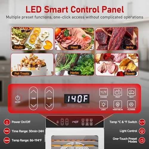 Food Dehydrator, 12 Stainless Steel Trays, 800W Electric Dehydrator Machine with Digital Timer & 194℉ Temp Control, 4 Presets, 10.9ft² Dehydrator for Food and Jerky, Fruit, Herbs, Dog Treats