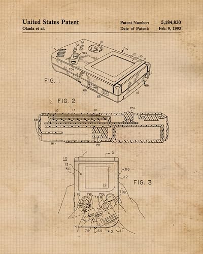 Classic Video Game Console Controller Patent Prints, 6 (8x10) Unframed Photos, Wall Art Decor for Home Work Office Studio Tech Lounge Robotics Gears Online Battle Royales Gaming Shop School Student Teacher - color: Beige