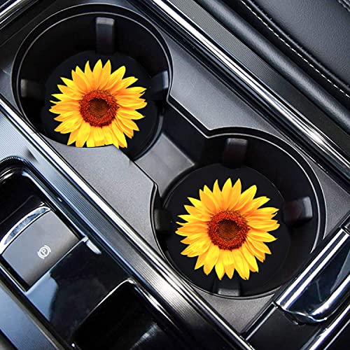 Sunflower Car Cup Holder Coaster 2PCS 2.75" Universal Silicone Auto Cup Holder Insert Coasters Car Interior Accessories Coasters by FLYEEGO - color: Sunflowers