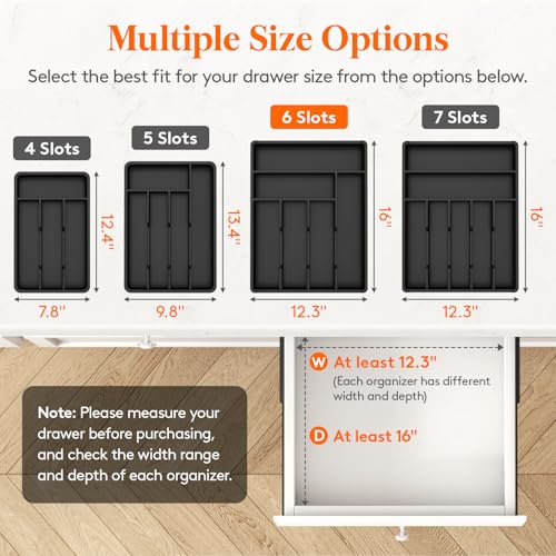 Lifewit Silverware Drawer Organizer Tray, Plastic Cutlery Storage for Kitchen, Flatware and Utensil Holder Divider for Spoons Forks Knives Tableware, 12.3 x 16", 6 Slots, Black - color: Black, size: 12.3 x 16 inch (6 Slots)