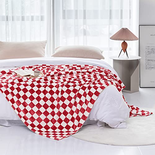 LOMAO Throw Blankets Flannel Blanket with Checkerboard Grid Pattern Soft Throw Blanket for Couch, Bed, Sofa Luxurious Warm and Cozy for All Seasons (Red, 60"x80") - color: Red, size: 60"x80"