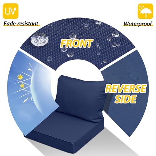 AAAAAcessories Outdoor Seat Cushions for Chairs, Fade-Resistant, Waterproof Patio Furniture Replacement Cushions, 22" x 22" x 3" + 22" x 17", Navy Blue - color: Navy Blue, size: 22"x22"x3" / 22"x17"