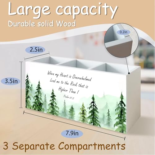 Inspirational Christian Woods Pen Holder for Desk, Christian Religious Gifts for Women Men, Psalm 61:2 Bible Verses Wooden Pen Pencil Holder Organizer for Home Office Desk Accessories - color: bible