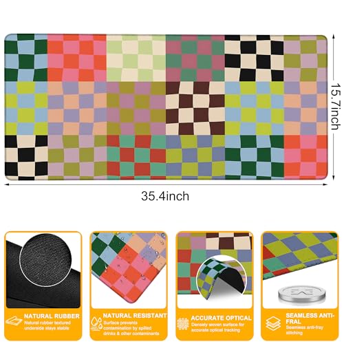 Large Mouse Pad Retro Colorful Checkerboard Waterproof Extra Large Mousepad with Stitched Edges Non-Slip Rubber Base Computer Protector Desk Pad for School Office Home 35.4"X 15.7" - color: Watercolor Herbs and Wildflower