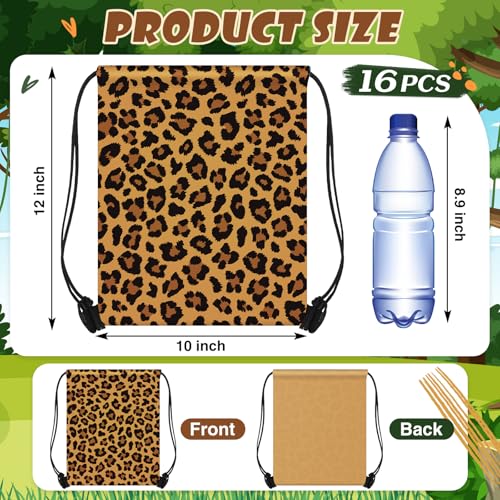 Yiyiring 16 Pcs Cheetah Drawstring Bags, Leopard Gift Drawstring bags cheetah party favors decor for Theme Birthday Party Supplies(Brown Leopard) - style: Brown Leopard