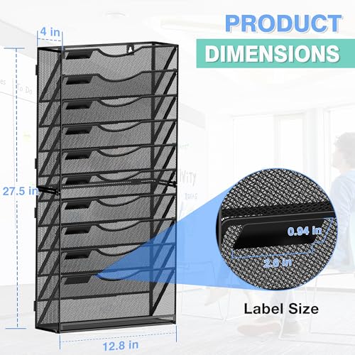 Kuntine.B Wall File Organizer Office Hanging Magazine Holder Wall File Organizer for Office Home (Black, 11 Tier) - color: Black, size: 11 Tier & No Hangers