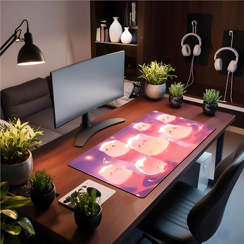 Kawaii Pastel Pink Desk Mat Cute Cat Large Mouse Pad Desk Pad Large Mouse and Keyboard Pad, Kawaii Cat Lover Gifts Mouse Mat XXL Desk Protector Mat, Computer for Desktop Cute Desk Decor 31.5" x 15.7" - color: Cute Pink Elf
