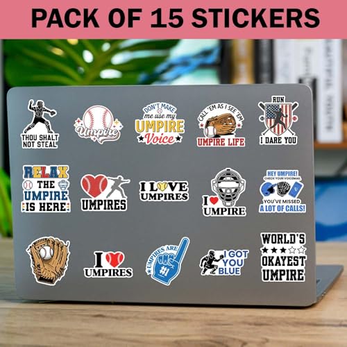 SODAVA | Funny Umpire Stickers Pack of 10, 3 Inch Baseball Softball Catcher Decals, Waterproof Vinyl Stickers for Helmet Laptop Water Bottle, Sports Decoration for Players Coaches Fans (15Pcs) - color: Funny Umpire