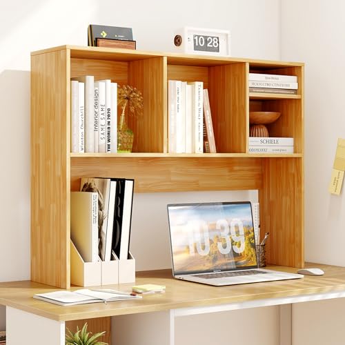 Tangkula Desktop Bookshelf, Countertop Storage Hutch with 4 Shelves for Computer Desk, Desktop 2-Tier Display Rack, Multipurpose Wood Desk Hutch Storage Organizer for Dorm Office Home - color: Burlywood, size: 4 Shelves