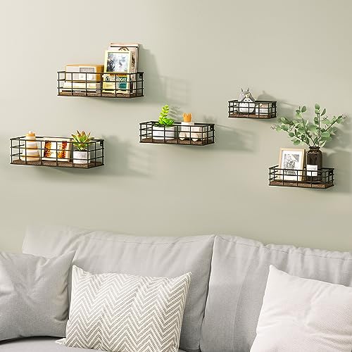 Fixwal Hanging Floating Shelves, 5 Sets of Mounted Shelves for Storage, Wall Shelf for Bathroom, Living Room, Bedroom, Kitchen (Carbon Black) - color: Carbon Black, size: 5pcs