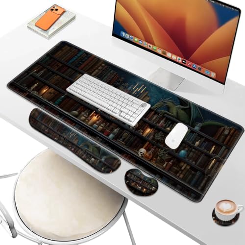 Desk Pad and Keyboard Wrist Rest, Large Mouse Pad + Keyboard Pad+Mouse Wrist Support, Non-Slip Desk Mat Protector for Office, Home 31.5×11.8 Inches Gothic Skeleton - color: Gothic Skeleton