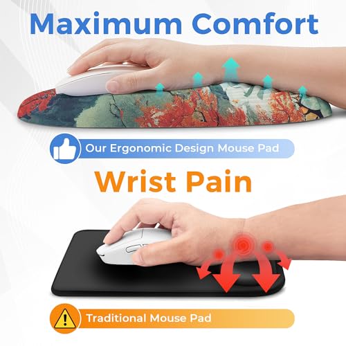 Ergonomic Mouse Pad with Wrist Support, Memory Foam Wrist Rest for Pain Relief & Carpal Tunnel, Non-Slip Base for Office, Computer, PC, Laptop (12x8x1.2inch, Japanese Forest) - color: 08 Japanese Forest
