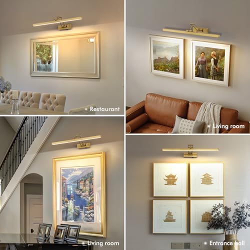 5W LED Wireless Picture Lights with Remote and Timer 23.6'' Inch Rechargeable Brass Gallery Lighting Battery Operated Art Lights Over Frame Portrait - color: Battery Operated Brass, size: 23.6 inch