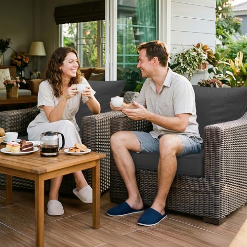 Fabuday Outdoor Chair Cushions Patio Furniture - 22 x 22 Inch Deep Seat & Back Pillow Rain-Proof Cover Removable Replacement with Ties for Wicker Sofa Couch Sunbrella Outside Gray - color: Gray, size: 22 x 22 Inch