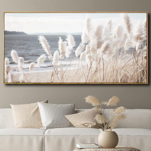 Framed Wall Art Artwork Decor Nature Canvas Painting ReedSeascape Wall Decor for Bedroom Living Room Decoration Home Kitchen Office 24" x 48" - color: Off-white, size: 48"L x 24"W