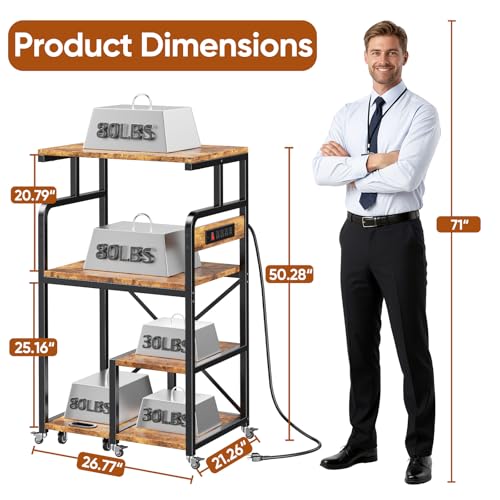 POKIPO Large 4 Tier Printer Stand, 26.7 x 21.2 x 50.2 Inches Tall Printer Cart with Power Outlets 4-Adjustable Heavy Duty Rolling Shelf for Home Office Kitchen Stand for Paper Shredder Mini Fridge