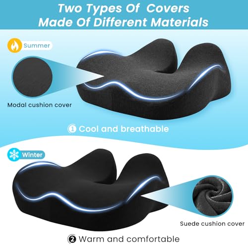 Seat Cushion,Ergonomic Chair Cushions for Sit Bone Tailbone Pain Relief,Sciatica & Back Support,Memory Foam Butt Pillow for Office,Car,Home,Gaming,Wheelchair - color: Black