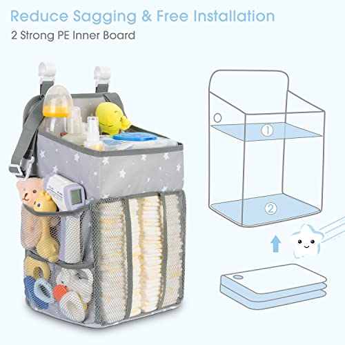 Maliton Changing Table Diaper Organizer - Baby Hanging Diaper Stacker Nursery Caddy Organizer for Cribs Playard Baby Essentials Storage (Star) - color: Grey Star