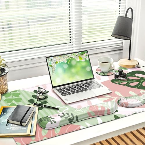Gimars 4 in 1 Mouse Pad and Keyboard Wrist Rest Set, Large Mouse Pad with Memory Foam Wrist Support Pad for Desk with Coaster, Easy Typing Pain Relief, Gaming Office Home, 31.5x12 inch, Morandi Pink - color: Morandi Pink, size: 4-pcs set (keyboard&mouse r
