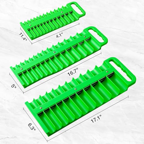 Reniteco Magnetic Socket Organizer Set, 3 Pcs Blue Portable Heavy Duty Socket Rail Set: 1/4-Inch x 22 Pallets, 3/8-Inch x 28 Pallets, 1/2-Inch x 26 Pallets, Hold 76 Sockets - Fit Shallow&Deep Sockets - color: Green
