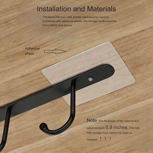 Black Clip-On Under Cabinet Mug Holder with 3 Storage Hooks | Fits boards ≤0.9", rustproof, holds mugs, utensils, scarves for kitchen RV storage - color: Black