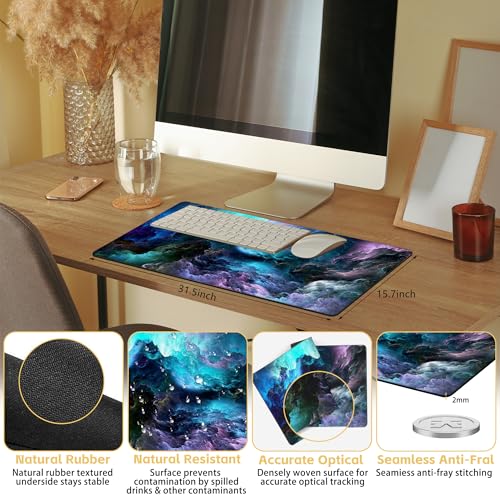 Galaxy Large Mouse Pad Dazzling Galaxy Desk Mat for Desktop, Large Gaming Mouse Pad, XXL Desk Pad Mat Non-Slip Rubber Base, Big Extended Desk Protector for Home Office, 31.5”x15.8 - color: Galaxy-a