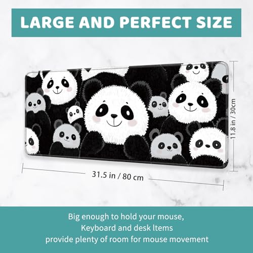 Large Mouse Pad, Big Gaming Mousepad, Desk Mat for Desktop, Thick Non-Slip Waterproof Rubber Base, Mouse Pads for Office, Computer, Keyboard, Laptop 31.5x11.8 in, Cute Panda - color: Cute panda, size: 31.5" x 11.8"