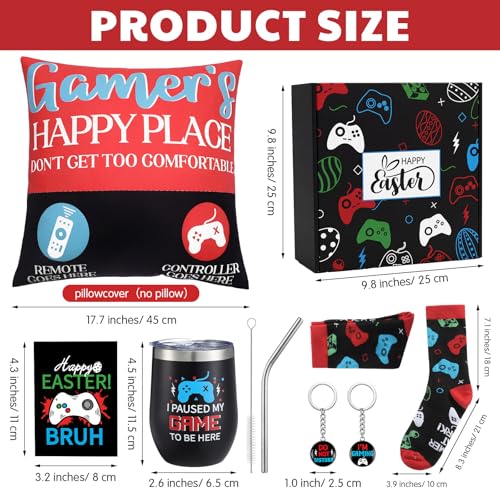 Patelai 6 Pcs Easter Basket Stuffers Gamer Easter Stuffer Gifts Set for Men Boyfriend Dad Brother Included Tumbler, Blessings Cards, Video Game Keychain, Pillow Covers, Socks, Gift Box for Game Lover