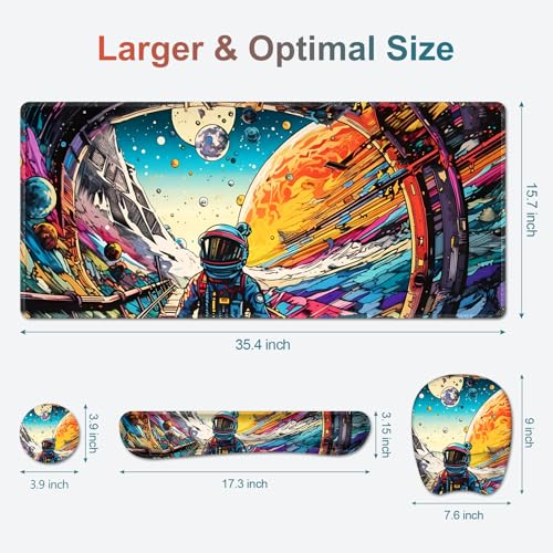Large Anime Mouse Pad with Wrist Support 4 in1 Set, XXL Big Game Mousepad + Keyboard Wrist Rest+Mouse Wrist Rest Pad +Coaster Gaming Mat for Home Office Computer Boy Man I Strange Planet Space Scene - color: Strange Planet Space Scene