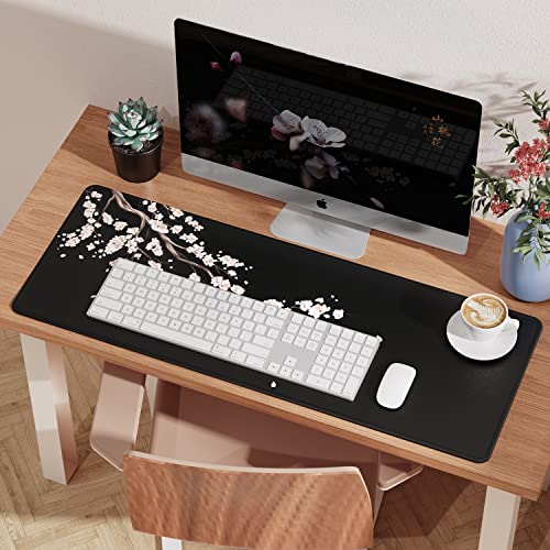 ETZ Japanese Cherry Blossom Mouse Pad (31.5 × 11.8 × 0.12 inch) Extended Large Mouse Mat Desk Pad, Stitched Edges Mousepad,Non-Slip Rubber Base,Gaming Mouse Pad - color: Plum Mouse Pad - 1