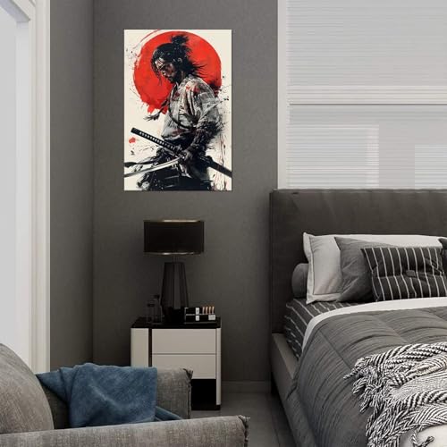 HQLLingArt Japanese Canvas Wall Art Japanese Samurai Wall Decor for Living Room Bedroom Office - Samurai Picture Canvas Prints Framed Ready to Hang(12''W x 16''H) - color: samurai art-4, size: 12"L x 16"W