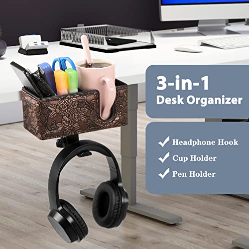 Desk Cup Holder Clip on Pen Holder Headphone Hanger Headset Stand Rotatable Clamp Hook Under Desk (Golden) - color: Golden