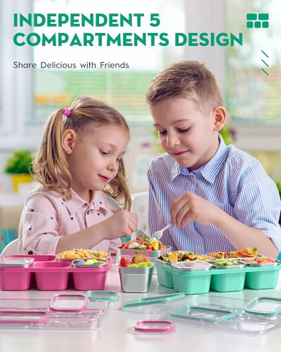 BiuLeon Snackle Box Containers, Stainless Steel 5 Compartments Divided Serving Tray with Lid, Removable LeakProof Portable Bento Box for Fruit Candy Nuts Food - School, Picnic and Travel(Green) - color: Green