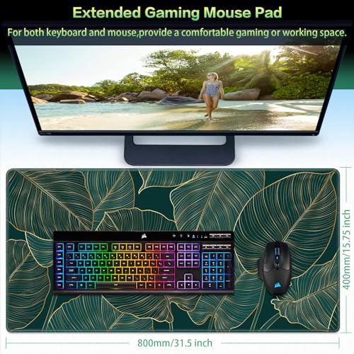 Canjoy Gaming Mouse Pad, Large Extended Mouse Pad Big Computer Mousepad for Home Office Gaming Work 31.5x15.7inch - color: Tropical Leaves