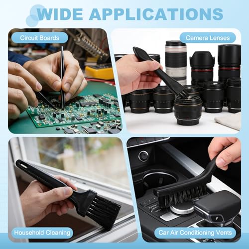 PATIKIL ESD Brush, 3Pcs Electronic Cleaning Brush Set with Tweezers Anti Static Cleaning Tools Plastic Flat Nylon for PCB Computer Keyboard Camera 3D Printers, 25x62mm Bristles