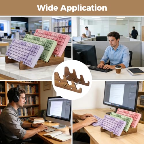 Joyibay Keyboard Display Stand, 3-Tier Wooden Mechanical Keyboards Organizer Shelf, 9.8 x 6.2 x 5.1 in, Protective Cork Pad Included, Ideal for Gaming Desktops, Collector's Display