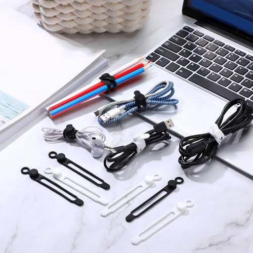 Nuanchu 40 Pcs Silicone Cable Ties Reusable Holder Adjustable Straps Multipurpose Charging Cable Organizer for Fastening Charging Cords Wires(4.17 Inch,Black, White) - color: Black, White, size: 4.17 Inch