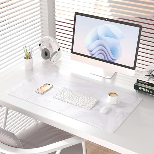Colorful Star White Marble Large Mouse Pad, Waterproof Office Desk Mat, Non-Slip Computer Gaming Mouse Pad, XXL PC Laptop Protector Pads, PU Leather Desk Writing Pads for Office Home, 31.5" x 15.7" - color: White Marble, size: 31.5" x 15.7"