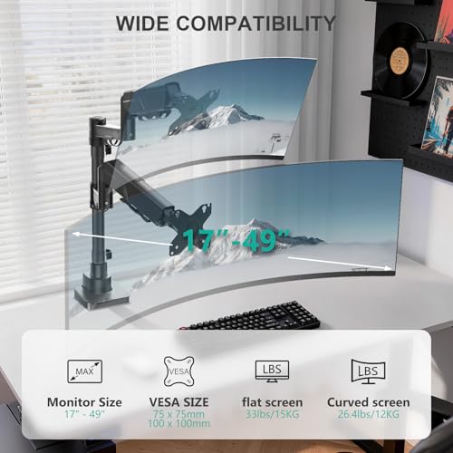 WALI Vertical Dual Monitor Mount for 17-49 inch Ultrawides Curved Screens, Heavy Duty Stacked Dual Monitor Stand for Desk, Adjustable Ultrawide Monitor Arm up to 33lbs, VESA Mount 75/100mm, Black - color: Black (Dual), size: 17" to 49"