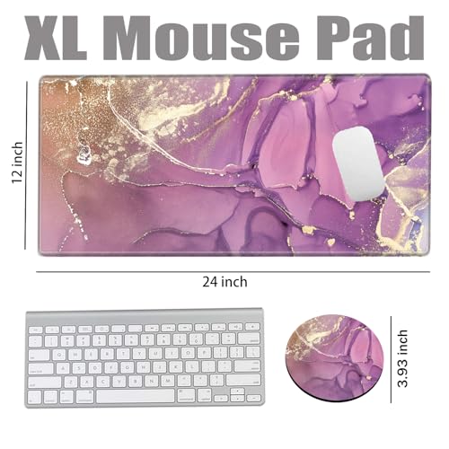 Gaming Mouse Pad for Desk Mat 12x24 Purple Marble Mousepad Large XL Desk Pad Long Extended Computer Mat Big XXL Mouse Mat for Wireless Mouse Non Slip Work Girl - color: Purple Marble, size: 24''X12''
