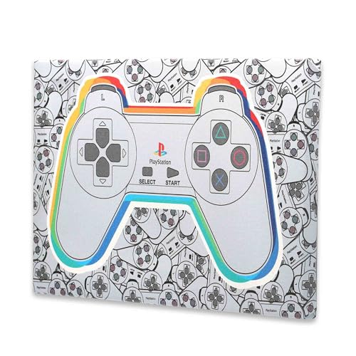 Open Road Brands PlayStation Controller Gallery Wrapped Canvas Wall Decor - Classic PlayStation Wall Art for Game Room or Man Cave - color: Gray